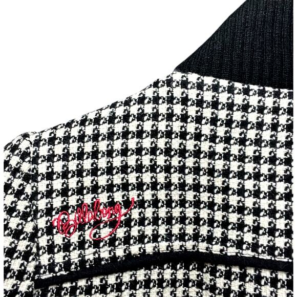 VTG Billabong Black/White Houndstooth Tweed Wool Blend Full Zip Puffed Shoulder - Picture 3 of 14
